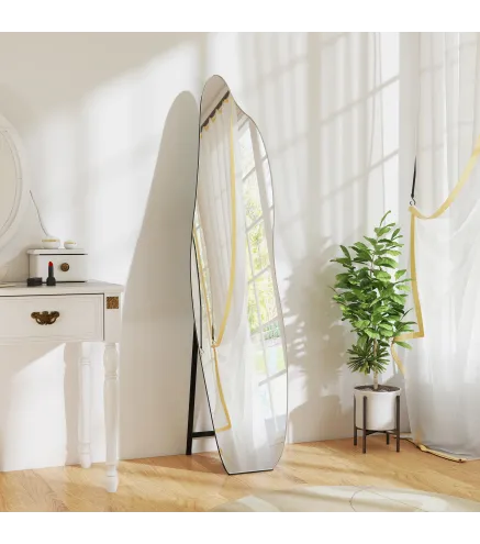 Espejo de Pie Cuerpo Entero sin Marco Espejo de Pie Forma Irregular con Soporte 40x4x160 cm Negro y Plata