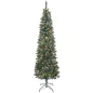 Árbol de Navidad Estrecho 210 cm con Luces LED 8 Modos de Iluminación Ramas con Purpurina Plateada Piñas Bayas Verde