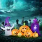 Calabaza Inflable de Halloween con Fantasma Lápida con Luces LED IP44 e Inflador para Fiestas 240x130x130 cm Multicolor