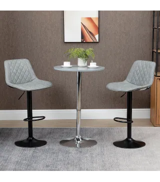 Juego de 2 Taburetes de Bar Giratorios Altura Ajustable 86-106 cm Tapizada en Cuero Sintético Respaldo y Reposapiés Gris