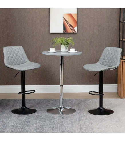 Juego de 2 Taburetes de Bar Giratorios Altura Ajustable 86-106 cm Tapizada en Cuero Sintético Respaldo y Reposapiés Gris