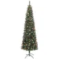 Árbol de Navidad Artificial Estrecho 230 cm con Luces LED 7 Modos de Iluminación 761 Ramas Piñas Bayas y Soporte Verde