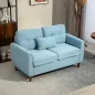 Sofá de 2 Plazas Tapizado en Lino Sintético para Salón Moderno con Reposabrazos Patas de Madera 140x78x83 cm Azul Claro