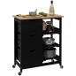 Carro de Cocina Carrito Auxiliar con Ruedas con 3 Cajones 2 Estantes Abiertos y Bandeja Extraíble 67x37x85,5 cm Negro