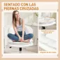 Silla de Oficina Piernas Cruzadas con Asiento Ancho Ruedas Altura Ajustable Doble Acolchado Función Basculante Blanco
