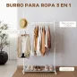 Burro para Ropa con Ruedas 5 Ganchos Barra para Colgar y Balda Inferior para Recibidor Entrada 86x43x171 cm Blanco