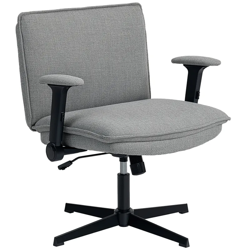 Silla de Oficina Piernas Cruzadas con Reposabrazos Abatible Asiento Ancho sin Ruedas Altura Ajustable Giratoria Gris