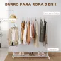 Burro para Ropa con Ruedas 5 Ganchos Barra para Colgar y Balda Inferior para Recibidor Entrada 120x43x171 cm Blanco