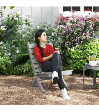 Silla de Jardín de Madera con Listones Respaldo Inclinado y Protección Multicapa para Exterior 76x48x78 cm Gris