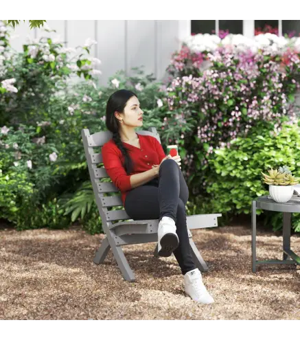 Silla de Jardín de Madera con Listones Respaldo Inclinado y Protección Multicapa para Exterior 76x48x78 cm Gris