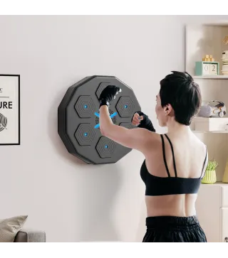 Máquina Boxeo Musical Pared con Conexión Bluetooth y Luces LED para Adultos y Niños en Casa Gimanasio Negro