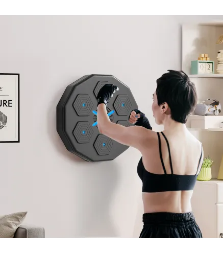 Máquina Boxeo Musical Pared con Conexión Bluetooth y Luces LED para Adultos y Niños en Casa Gimanasio Negro