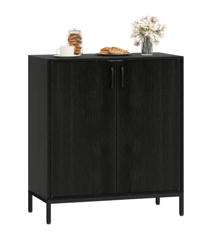 Aparador de Cocina Moderno Aparador para Salón con 2 Puertas Estante Ajustable y Base Elevada 80x40x90 cm Negro