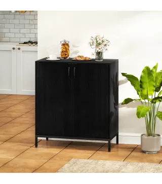 Aparador de Cocina Moderno Aparador para Salón con 2 Puertas Estante Ajustable y Base Elevada 80x40x90 cm Negro