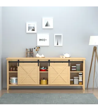 Herrajes Puertas Correderas 183 cm para Puerta Corredera Doble de Madera Ancho 45 cm Mueble de TV Armario Negro