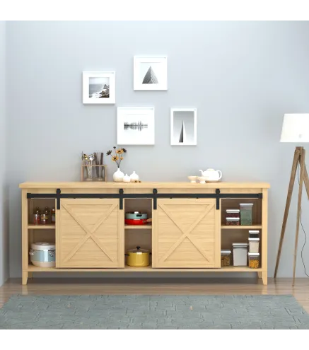 Herrajes Puertas Correderas 183 cm para Puerta Corredera Doble de Madera Ancho 45 cm Mueble de TV Armario Negro