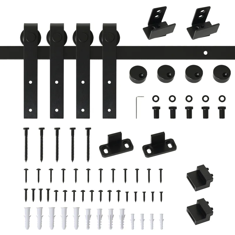 Herrajes Puertas Correderas 200 cm para Puerta Corredera Doble de Madera Ancho 50 cm Mueble de TV Armario Negro Herrajes Puertas Correderas 200 cm para Puerta Corredera Doble de Madera Ancho 50 cm Mueble de TV Armario Negro