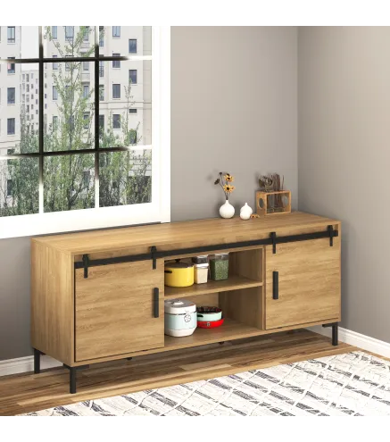 Herrajes Puertas Correderas 200 cm para Puerta Corredera Doble de Madera Ancho 50 cm Mueble de TV Armario Negro