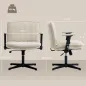 Silla de Oficina Piernas Cruzadas con Reposabrazos Abatible Asiento Ancho sin Ruedas Altura Ajustable Giratoria Crema