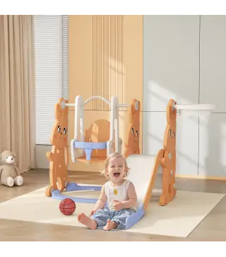 Tobogán Infantil con Columpio con Barandilla y Canasta 4 en 1 para Niños de +18 Meses 147,5x160x107 cm Naranja