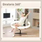 Silla de Oficina Piernas Cruzadas con Reposabrazos Abatible Asiento Ancho sin Ruedas Altura Ajustable Giratoria Crema