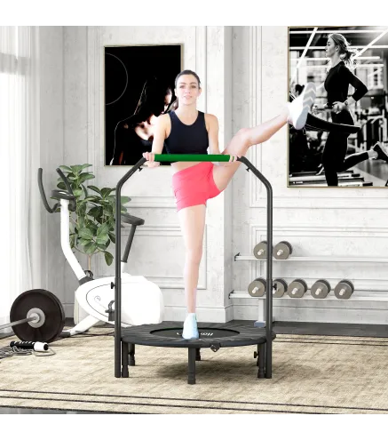 Cama Elástica Plegable Ø102 cm con Mango Ajustable Marco de Acero para Entrenamiento Piernas Cuerpo Negro y Verde