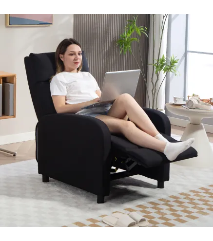 Sillón Relax Reclinable Manual hasta 155º Apertura Push con Reposapiés Respaldo Alto Acolchado Grueso Negro