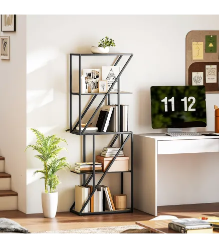 Librería de 5 Niveles Estantería para Libros Industrial con Estantes Abiertos y Marco de Acero 60x30x165 cm Roble