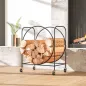 Leñero Exterior Metálico de Chimenea Soporte para Leña con Ruedas para Interior y Exterior 51x30x60 cm Negro