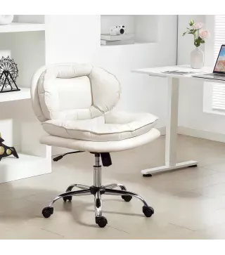 Silla de Oficina Piernas Cruzadas con Asiento Ancho Ruedas Altura Ajustable Doble Acolchado Función Basculante Gris
