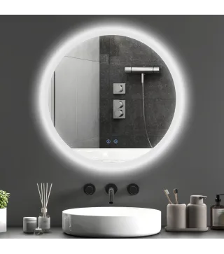 Espejo de Baño Redondo con Luces LED Ø60x3 cm Espejo Antivaho 3 Luces de Colores Función de Memoria Interruptor Táctil