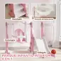 4 en 1 Parque Infantil Interior para +18 Meses Conjunto con Trepador y Canasta con Temática de Cohete Rosa y Blanco