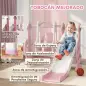 4 en 1 Parque Infantil Interior para +18 Meses Conjunto con Trepador y Canasta con Temática de Cohete Rosa y Blanco