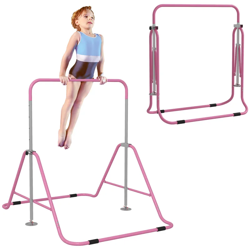 Barra de Gimnasia Artística Plegable Altura Ajustable Equipo de Gimnasia para Entrenamiento en Casa Rosa