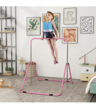 Barra de Gimnasia Artística Plegable Altura Ajustable Equipo de Gimnasia para Entrenamiento en Casa Rosa