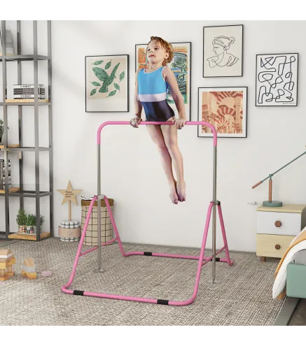 Barra de Gimnasia Artística Plegable Altura Ajustable Equipo de Gimnasia para Entrenamiento en Casa Rosa