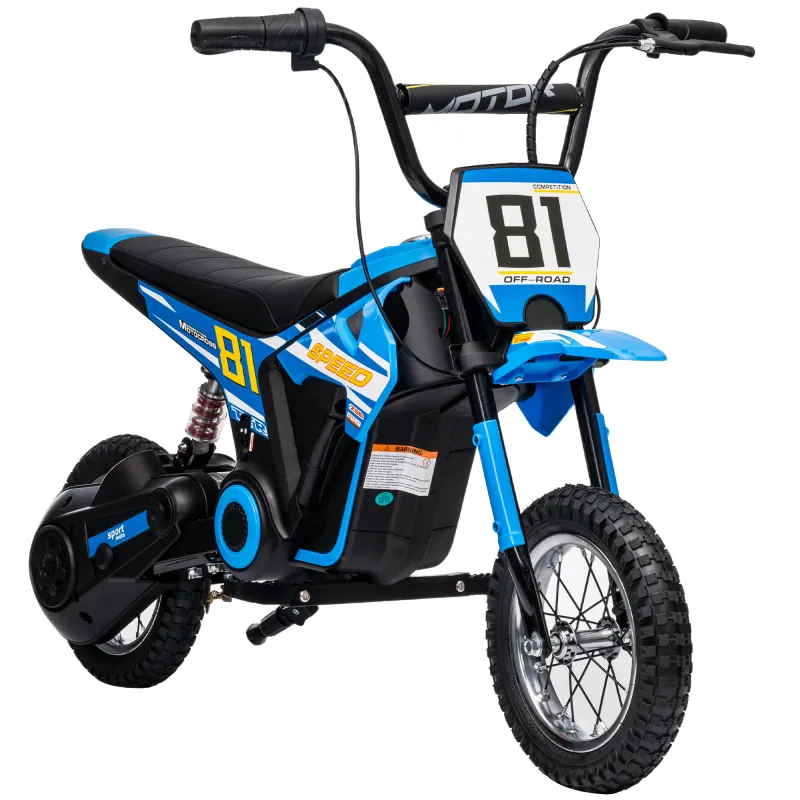 Moto Eléctrica para Niños 24V con Motor 250W Velocidad de 6-16km/h Ruedas de 12'' para Niños de 8-12 Años Azul