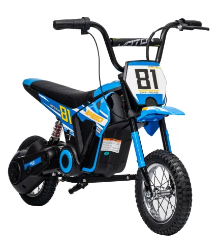 Moto Eléctrica para Niños 24V con Motor 250W Velocidad de 6-16km/h Ruedas de 12'' para Niños de 8-12 Años Azul