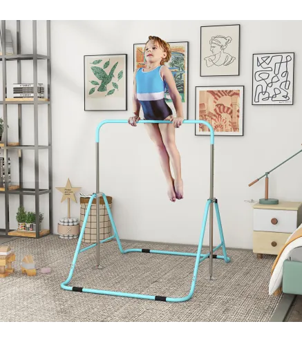 Barra de Gimnasia Artística Plegable Altura Ajustable Equipo de Gimnasia para Entrenamiento en Casa Azul Celeste