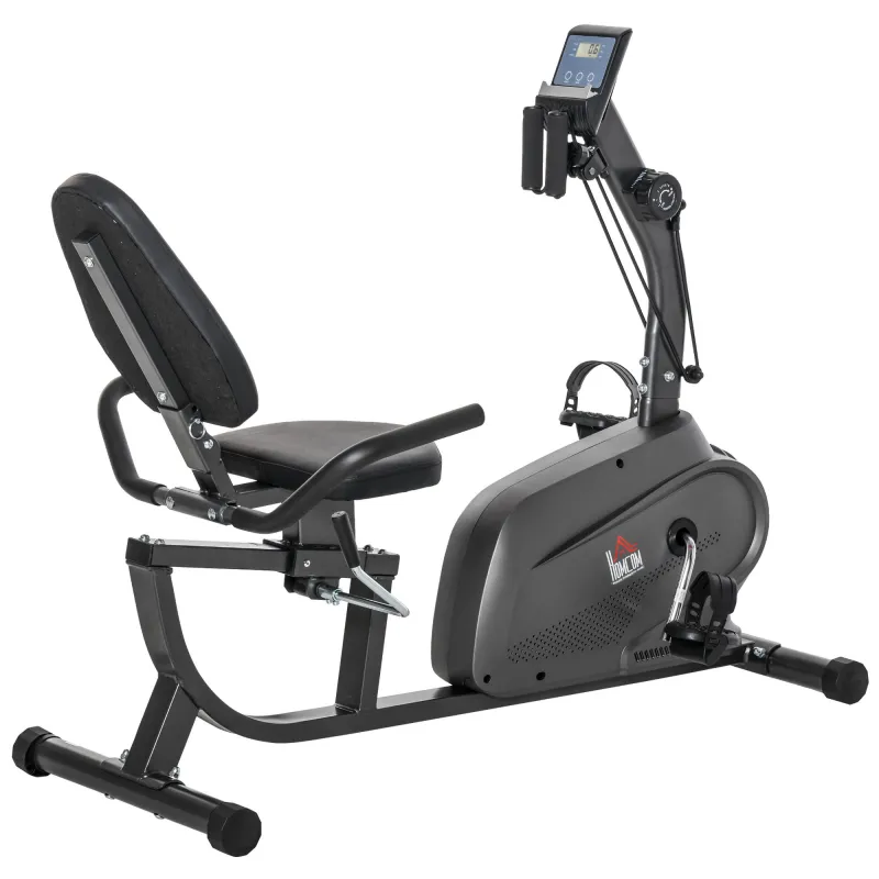 Bicicleta Estática con Respaldo de 8 Niveles de Resistencia con Volante Asiento Ajustable, Pantalla LCD y Soporte