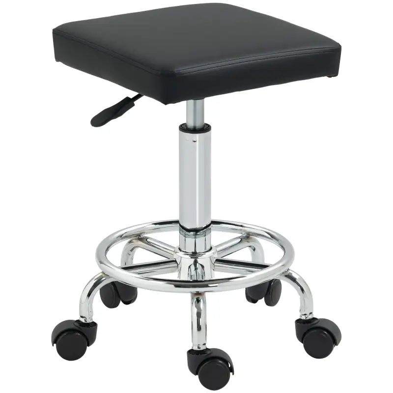 Taburete Giratorio Ajustable Con Asiento Acolchado Reposapiés y Ruedas para Salones y Talleres 34x34x50-66 cm Negro Taburete Giratorio Ajustable Con Asiento Acolchado Reposapiés y Ruedas para Salones y Talleres 34x34x50-66 cm Negro