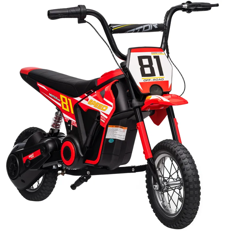 Moto Eléctrica para Niños 24V con Motor 250W Velocidad de 6-16km/h Ruedas de 12'' para Niños de 8-12 Años Rojo