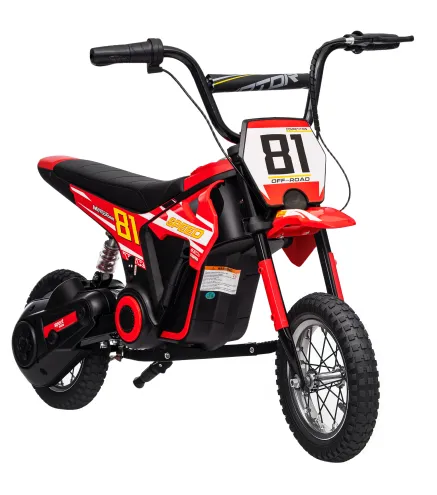 Moto Eléctrica para Niños 24V con Motor 250W Velocidad de 6-16km/h Ruedas de 12'' para Niños de 8-12 Años Rojo