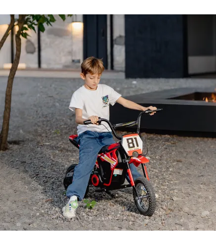 Moto Eléctrica para Niños 24V con Motor 250W Velocidad de 6-16km/h Ruedas de 12'' para Niños de 8-12 Años Rojo
