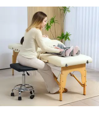 Taburete Giratorio Ajustable Con Asiento Acolchado Reposapiés y Ruedas para Salones y Talleres 34x34x50-66 cm Negro