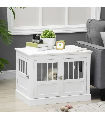 Jaula para Perros Pequeños Mesa Auxiliar Moderna con 3 Puertas Francés con Cierre Magnético 78x53x59,3 cm Blanco