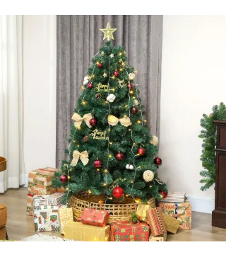 Árbol de Navidad 150 cm con Adornos 150 Luces LED Blanco Cálido 8 Modos de Iluminación 480 Ramas Verde