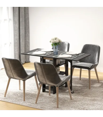 Mesa de Cocina Plegable con Alas Abatibles 2 Ruedas y Estantes Estilo Moderno 120x60x75 cm Negro