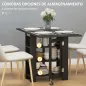 Mesa de Cocina Plegable con Alas Abatibles 2 Ruedas y Estantes Estilo Moderno 120x60x75 cm Negro