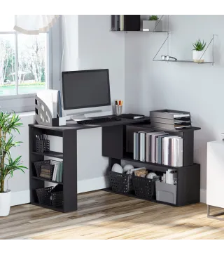 Escritorio en L con Estantería Mesa de Escritorio con Estantes para Oficina Estudio 120x110x74,5 cm Negro